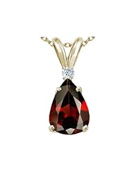Tommaso Design (tm) Pear Shap 8x6 mm Genuine Garnet and Diamond Pendant