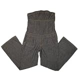 Womens Baby Phat Manhattan wash denim jumpsuit strapless gaucho halter dress. 100% authentic urban brand name tube top plus jeans set featuring exposed shoulders, front button closure top with a straight leg cutting. Onset cat embroidered on the back pocket and tube shape top that accentuates body contour. Great designer dress presented by KLS Kimora Lee Simmons.