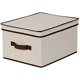 IMAGE OF Household Essentials Large Natural Canvas Storage Box, Brown Trim