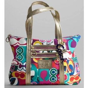 Coach Signature Poppy Glam Bag Purse Tote 13839