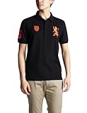 (ジョルダーノ)GIORDANO コットンストレッチエンブレムライオンポロシャツ 11012580 06 06 Classic Black x emb.Fiesta L
