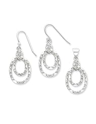 Sterling Silver Cz Ovals Wire Earrings And Pendant Set, Best Quality Free Gift Box Satisfaction Guaranteed