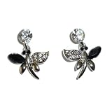 Black & Crystal Dragonfly Pierced Earrings