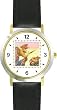 Mommy & Baby Bunny Rabbit Keeping Secret - from Hush Little Baby by Artist: Sylvia Long - WATCHBUDDY&reg; DELUXE TWO-TONE THEME WATCH - Arabic Numbers - Black Leather Strap-Size-Large ( Men's Size or Jumbo Women's Size )