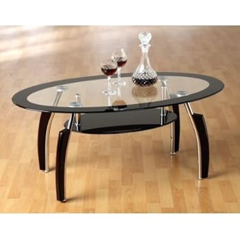 Table basse ovale en verre transparente et noire Danube