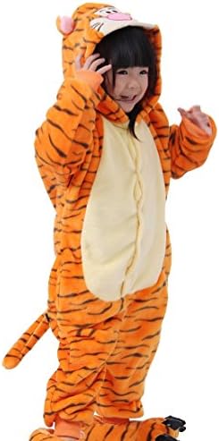 Azbro Kid's Cartoon Animal Orange Tiger Print Conjoined Pajamas Pyjama Animal Suits Cosplay Costumes Cute Onesies Pajamas