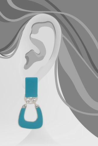 Turquoise Enamel and Silver-tone Clip-on Dangle Earrings