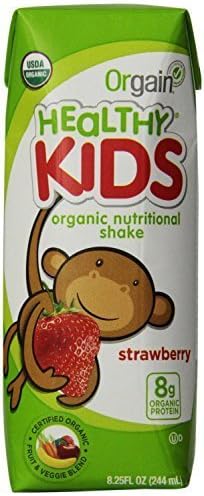 Orgain Healthy Kids Organic Nutritional Shake, Strawberry, 8.25 Ounce Aseptic Bottles (8 Total) by organic nutritional shake