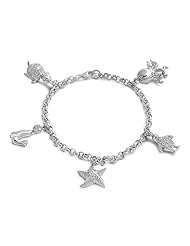 Ocean Life 925 Sterling Silver with Clear CZ Charm Bracelet - 7.5"