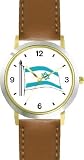 Flag of Israel No.2, Star of David or Mogen David Judaica Jewish Theme - WATCHBUDDY&reg; DELUXE TWO-TONE THEME WATCH - Arabic Numbers - Brown Leather Strap-Size-Large ( Men's Size or Jumbo Women's Size )