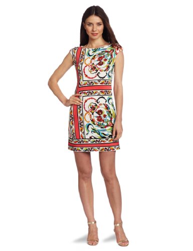 Donna Morgan Women's Cap Sleeve Dress, Coral Multi, 6