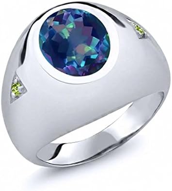 Pink Cookie Flower Petal Mystic Quartz Green Peridot Silver Men's Ring