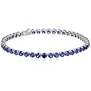 14k White Gold Round Created Blue Sapphire Tennis Bracelet, 8"