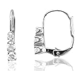 14k White Gold 3 Stone Hoop Huggies Diamond Earrings