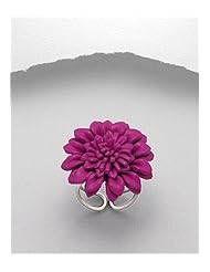 Deep Pink Flower Leather Ring In White Base