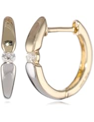 14k Yellow and White Gold Diamond Huggie Earrings