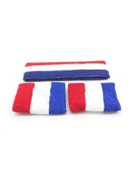 Apparel: Oidon Sweatband Large Set 1 Headband + 2 Wristband Red White Blue