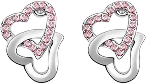 Mikiy Women's Alloy Heart Created Diamond Crystal Earring Studs(Rose Red)