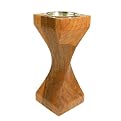 Wooden Twist Pillar Candle Holder with Nickel Accent