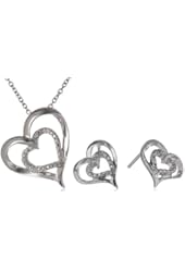 Sterling Silver Diamond-Accented Heart Earrings and Pendant Necklace Jewelry Set (0.02 cttw)