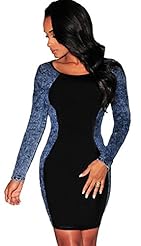 Denim Colorblocking Bodycon Dress/Mini Dress 