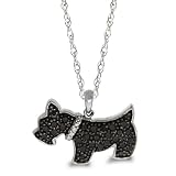 10k White Gold Black and White Diamond Scottish Terrier Pendant (1/10 cttw), 18