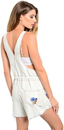 Shop the Trends Women's Denim Overalls Medium Light Blue White With Drawstring