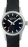 MONDAINE Watches:Mondaine Ladies Retro Date Watch - Stainless - Black Dial - Black Leather