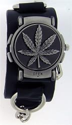 Herbal Steel Reverse Flip Leather Loops Black Band Round Case Dial Punk Alternative Indie Rock Skater Wide Black Leather Band Wrist Watch
