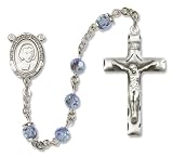 All Sterling Silver Rosary with Light Saphire , 6mm Highest Swarovski Crystal, Austrian Tin Cut Aurora Borealis Beads. Hand-Made in the U.S.A., the Rosary features a St. Saint John Baptist de la Salle Medal Pendant Center. St. Saint John Baptist de la Salle is the Patron Saint of Educators/Teac