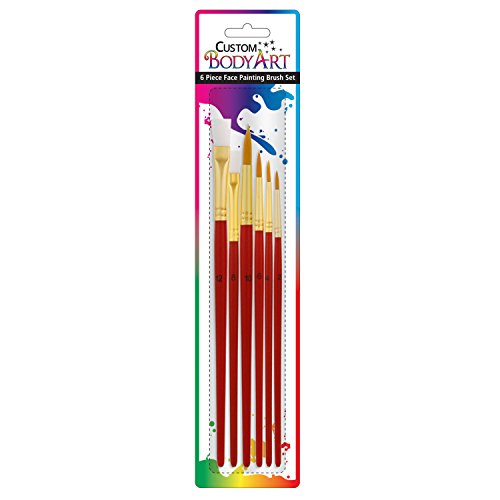 Custom Body Art 6 Piece Nylon Hair Face Painting Brush Set - 4 Round Size 2-4-6-10, 2 Flat Size 8-12