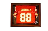 Kansas City Chiefs Football Jersey Display Case with Removable Face and Classic Wood Finish Frame