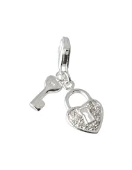 SilberDream Charm heartlock white Zirkonia, 925 Sterling Silver Charms Pendant with Lobster Clasp for Charms Bracelet, Necklace or Charms Carrier FC234W