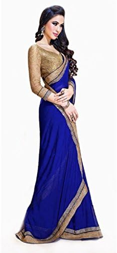 FabTexo JayHo Blue Color Embroidered Georgette Saree With Blouse Peice