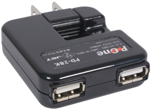 プロテック P-2WAY USB2基搭載ACアダプター PD-2BK ブラック 【iPod nano 5G/iPhone 3G,3GS他/iPod各種/ゲーム機/携帯】