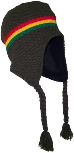 Rasta Hippie Jamaican Winter Ear Flap Hat (One Size)-Olive