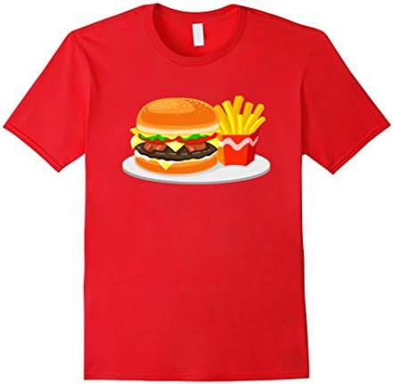 Men's Big Hamburge Bacon Cheeseburger Fries Fast Food Yum! T Shirt Small Red