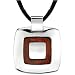 Extraordinary Style: Designer Inspired High-Polish Surgical Stainless Steel and Redwood Finish Pendant on a Black Cord