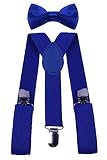 BODY STRENTH Kids Boys Girls Suspenders Strong Clips With Bow tie Set Royal Blue