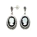 Sterling Silver Marcasite, Onyx and Mother-of-Pearl Cameo Earrings