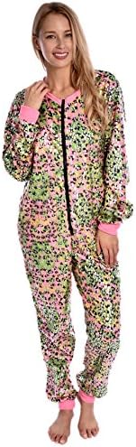Sweet Intimates Women's Adult Onesie Hoodless Ultra Soft Printed One Piece Pajama Leopard X-Large