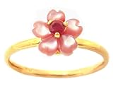 14K White Gold Pink Mother of Pearl Exotic Blossom Stackable Ring-Multi Pink Mother of Pearl-Ruby, size5.5