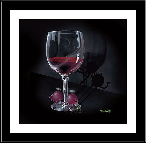 Michael Godard,FRAMED ART "He Devil, She Devil,Red Wine" 18x18