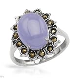 Sterling Silver 3.25 CTW Chalcedony and Marcasite Ladies Ring. Ring Size 8. Total Item weight 5.6 g.