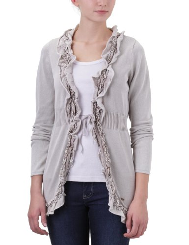 TOM TAILOR Damen Strickjacke 30154290070/washed frill cardigan, Gr. 34 (XS), Grau (2123) Preisvergleich