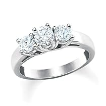 14K White Gold 3 Three Stone Round Diamond Ring (1/2 ctw)