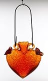 Kitras Hand Blown Glass Hummingbird Feeder - Heart - Orange