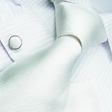 NEW Y&g Designer Hand Made White Striped 100% Jacquard Woven Pure Silk Mens Neck Tie Neckwear and Cuff Links Cufflinks and Handkerchiefs Set H4072