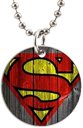 Wooden Superman Pattern Designed Round Dog Tag Cat Tag necklace pendants Chain Photo (One Side)