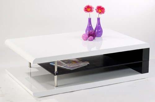 Design Couchtisch Wohnzimmertisch 110 x 68 cm, Weiß-Schwarz Hochglanz